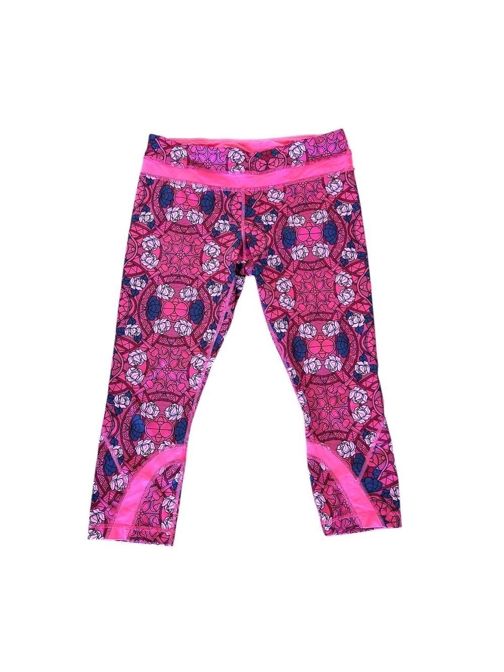 Lululemon Capri Leggings Womens Size 10 Pink Floral Cropped Workout Yoga Pants